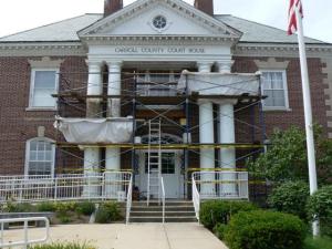 Restoration of four staved columns at the Carroll County Courthouse. Note containment.