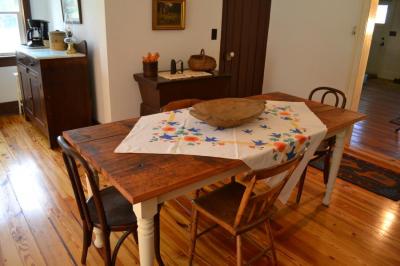 This dining table was built out of pine flooring surplused from the kitchen demo.