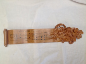 The finished piece, carved in cherry, 4 1/2" wide by 20" long.